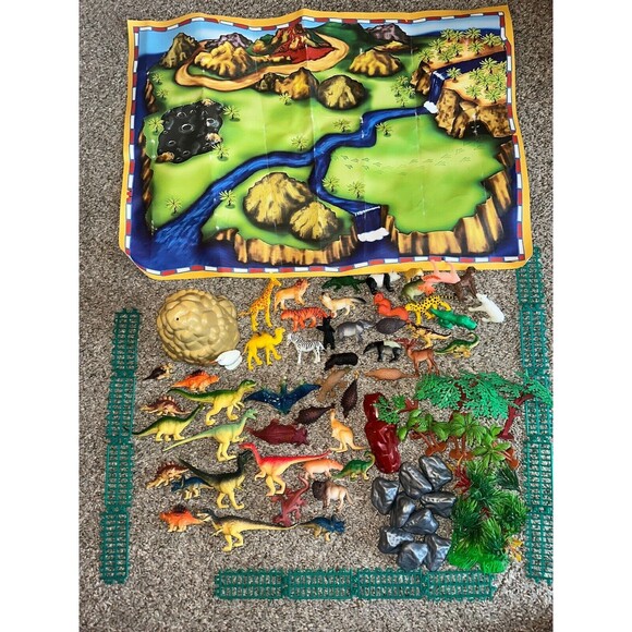 Jurassic Dinosaur Zoo Animal Figures Play Set with Mat 50+ PCS Realistic - Picture 5 of 14
